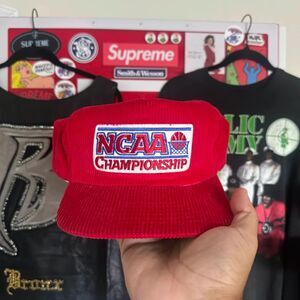 Vintage NCAA Basketball Championship Red Corduroy Snapback Hat